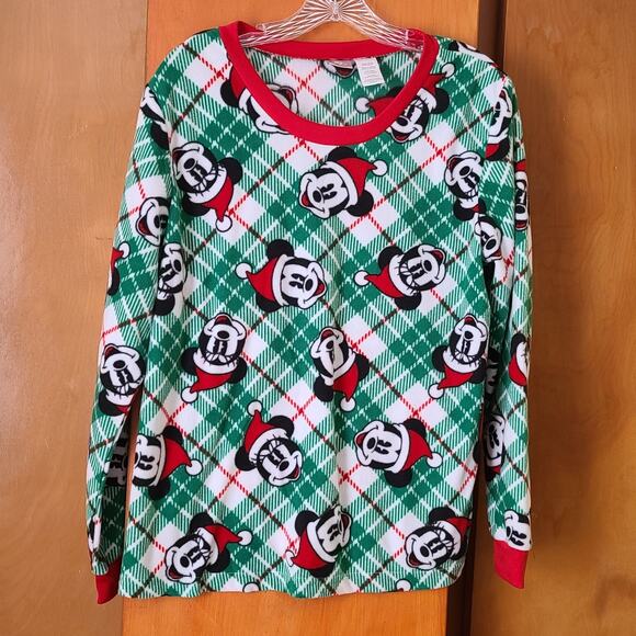 Womens Disney 100 Mickey Mouse Santa Pajama Top Large Comfy Soft - Picture 1 of 10